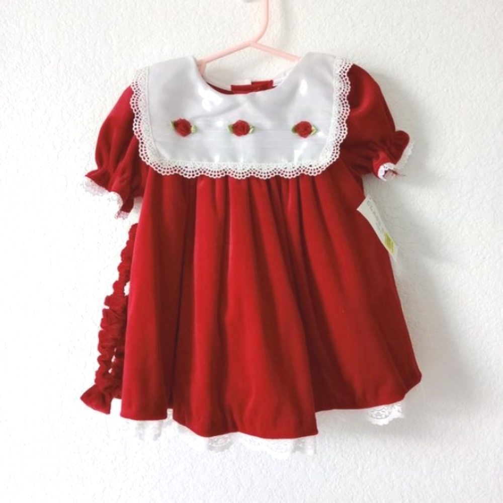 NWT Class Club Baby Red Velvet Holiday Dress with matching Headband size 12M